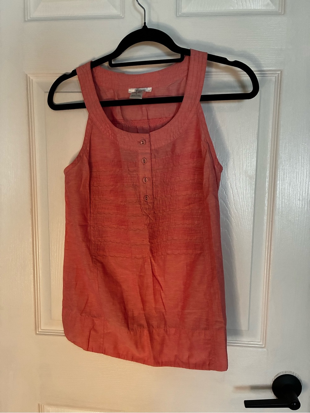 Esley Coral-Red Sleeveless Tank with Button Placket